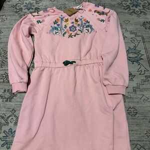 Mini Boden Pink Sweater Dress with Colorful Embroidery